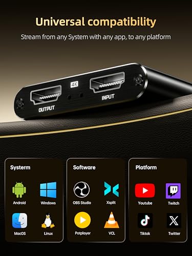 HDMI Capture Card, USB 3.0 1080P 60FPS Video Capture Card with HDMI Loop-Out & Mic Input, Low Latency Game Capture for Streaming, Compatible with PS5/PS4/Xbox/Switch/Camera, OBS Windows Mac - color: black