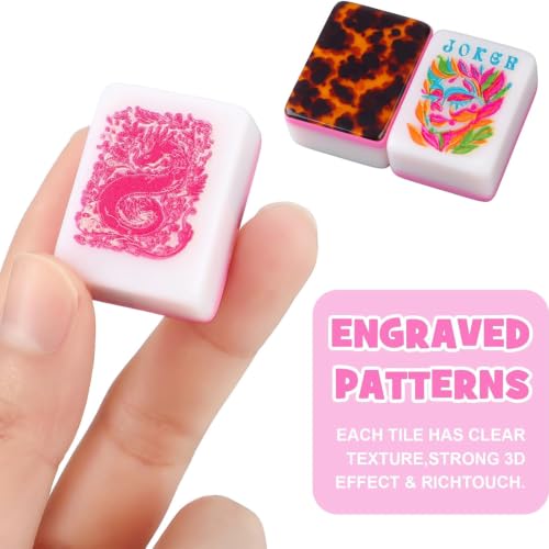 Soulchen 160 Tortoise Kaleidoscope American Mahjong Tile Set with Acrylic Storage Box & Dice 1.2" 3D Engraved Tiles for Adults Friends Family Game Night Mahjong Travel Size Chinese Game Gifts - style: Tortoiseshell