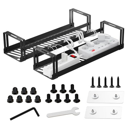 PAVSTINE 2 Pack Under Desk Cable Management Tray, 17 in | Dual Mount Adhesive & Screw, Metal Wire Basket, Holds Up To 15 Lbs, Power Strip Holder Cord Hider for Home/Office Desk - size: 17 inch Cable Tray×2 Pack