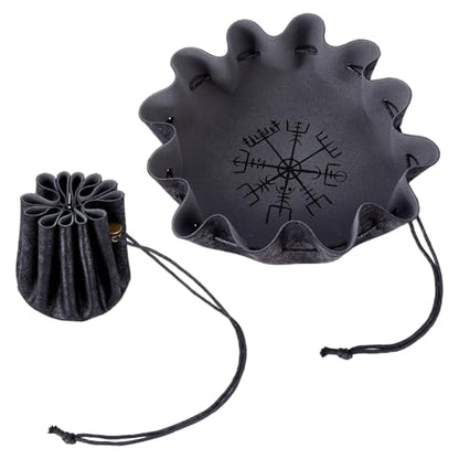 WADORN 2Pcs Dice Tray Circle Drawstring Bags Rolling Drawstring Dice Bags with Compass Pattern for Jewelry Keys, Rolling Bag Dices Tray Storage Case Pouches Holder for RPG Players Tabletop Gamer
