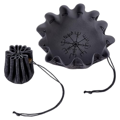 WADORN 2Pcs Dice Tray Circle Drawstring Bags Rolling Drawstring Dice Bags with Compass Pattern for Jewelry Keys, Rolling Bag Dices Tray Storage Case Pouches Holder for RPG Players Tabletop Gamer