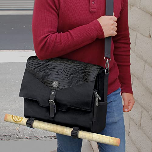 ENHANCE Collector's Edition RPG Player's Essentials DnD Bag - Dragon Hide Exterior Messenger Bag Fits 2-4 Books, Binders, Dice & Accessories, with 17 inch Laptop Slot, Battlemap Straps (Dragon Black) - color: Dragon Black