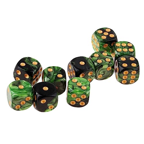 10PCS Polyhedral D6 Dice 16mm Acrylic Dice Game Dice for RPG MTG DND (Green Black) - color: Green Black
