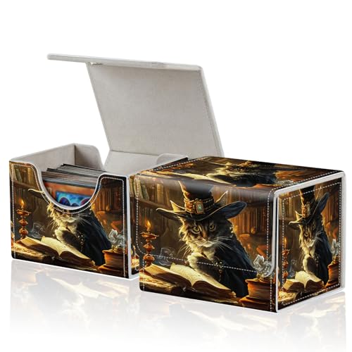 for MTG Commander Deck Box,Card Deck Box for Trading Yugioh MTG,Fits 100 Double Sleeved Cards,PU Leather Strong Magnet Case for Magic Commander TCG CCG,Captain Cat - color: Captain Cat