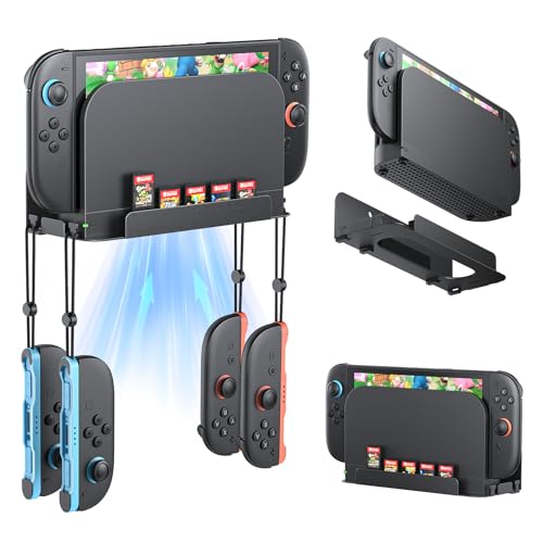 FASTSNAIL Wall Mount & Organizer for Nintendo Switch 2/Switch 1 | Shelf Base Kit Behind TV, Accessories with 4 Joypad Hooks and 5 Card Slots - color: Carbon Black, size: For Nintendo Switch 2/1