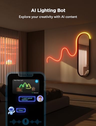 Govee RGBIC Neon Lights 9.8ft Works with Matter, Alexa, Google Assistant | LED Smart Neon Rope Light 2, Custom DIY Neon Strip Lights for Bedroom and Wall Decor, Softer Material, White - size: 9.8ft
