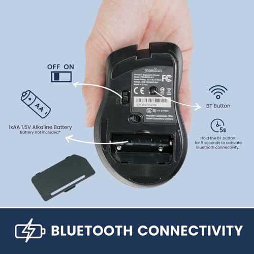 Perixx PERIMICE-821IB Wireless Bluetooth Mouse - Silent Click - Ergonomic Design - Iron Black - style: Bluetooth