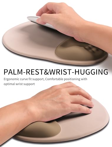 Palm-Rest and Wrist-Hugging Mouse Pad Wrist Rest, Ergonomic Wrist Support with Curve Fitting Cushioned Memory Foam for Carpal Tunnel Pain Relief, 9.9 x 8.3 Inch, Mocha Sand - color: Mocha Sand