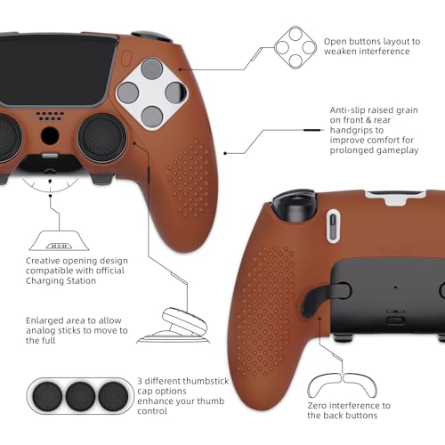 PlayVital 3D Studded Edition Anti-Slip Silicone Cover Case for ps5 Edge Controller, Soft Rubber Protector Skin for ps5 Edge Wireless Controller with Thumb Grip Caps - Signal Brown - color: Signal Brown