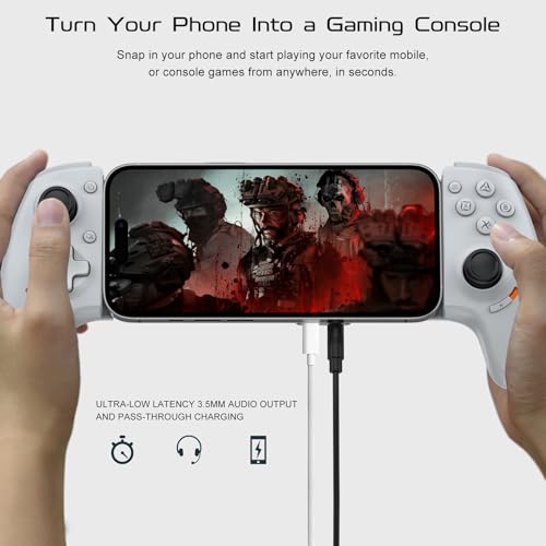 Joso USB C Mobile Gaming Controller, Plug & Play with Hall Effect Joystick/Triggers, 2 Back Buttons/3.5mm Audio Jack, for Cloud/PS/Xbox/PC Remote Play, Universal Phone Gamepad - color: White