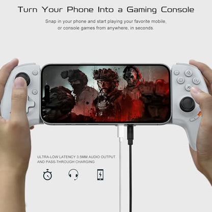 Joso USB C Mobile Gaming Controller, Plug & Play with Hall Effect Joystick/Triggers, 2 Back Buttons/3.5mm Audio Jack, for Cloud/PS/Xbox/PC Remote Play, Universal Phone Gamepad - color: White