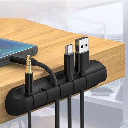 Universal Desktop Data Cable Fixing Clip,Multi functional wire organizer, cable tray USB data cable fixed hub, essential tool for daily life - color: Black（7 card slots ）