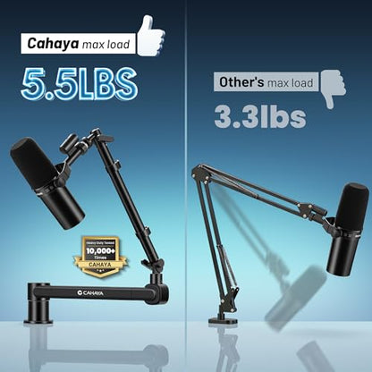 CAHAYA Desk Mount Mic Arm, Low Profile Boom Stand for Streaming, Black | Supports Mics Up to 5.5lb for Podcasting Recording Meetings Compatible with Shure SM7B, BlueYeti, FIFINE, HyperX QuadCast