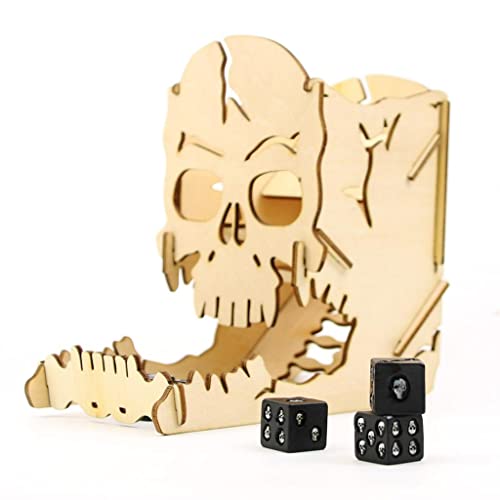 Unique Skeleton Style RPG Dice Tray Modular Dice Tumbler Box for Board Games & D&D, Wooden Carving Roll Holder Castle Dragon Design Gaming Accessories