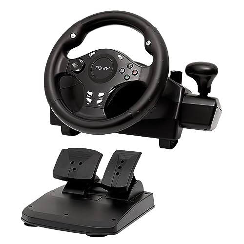 DOYO Steering Wheel with Pedals for PC/Xbox/PS4/Switch – 270° Racing Wheel, Gaming Steering Wheel with Gear Shifter, Dual Vibration, Clamp Mount, Driving Simulator for Sim Racing