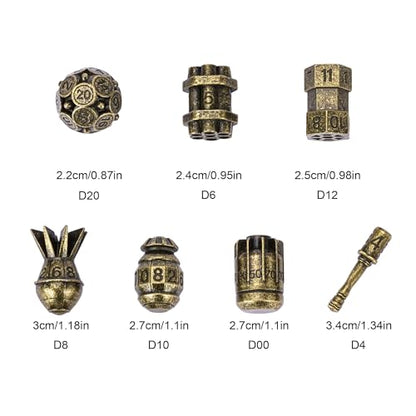 UDIXI Metal Dice Set D&D 7PCS RPG Polyhedral Metal DND Dice Set Bronze | Bomb Shape, Solid Metal, Cool Design, Leather Pouch Packaging, for Dungeons and Dragons Role Playing Games Tabletop Games - color: Bronze