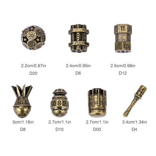 UDIXI Metal Dice Set D&D 7PCS RPG Polyhedral Metal DND Dice Set Bronze | Bomb Shape, Solid Metal, Cool Design, Leather Pouch Packaging, for Dungeons and Dragons Role Playing Games Tabletop Games - color: Bronze
