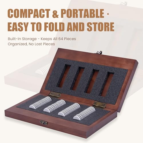 Extguds for Othello Reversi Board Game, Foldable Wooden Strategy Game with Built-in Storage, 64 Black & White Discs, Classic 2 Player Strategy Game for Family & Travel