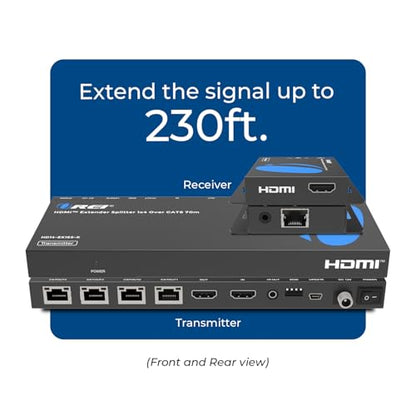 OREI 4K 1x4 HDMI extender splitter over CAT6/7 ethernet cable up to 4K@30Hz upto 165 ft-1080P, IR control, EDID, HDMI loop out (HD14-EX165-K) | HDMI Cat6 Converter, HDMI Over Cat5 – 10.2Gbps, HDR10, Dolby Vision, HLG, LPCM 7.1, Dolby TrueHD, DTS-HD Master