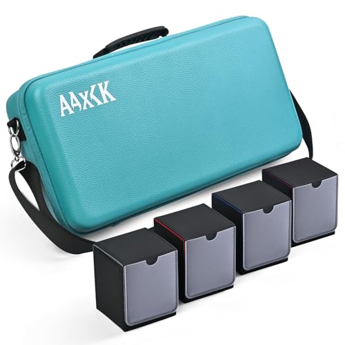 Playmat & Deck Box Carrying Case With 4 Deck Boxes, Rigid, Teal | 3 compartments for playmat, deck box & dice. Fits 14"-16" playmats. Adjustable shoulder strap & handle included. - color: Teal, size: Case