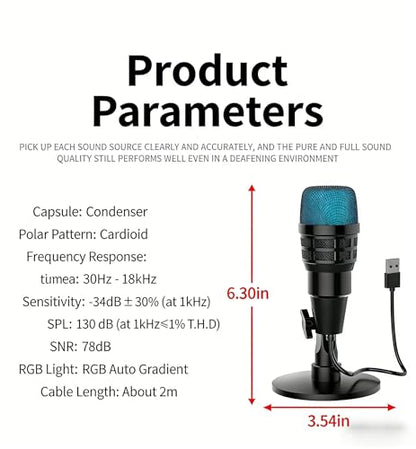 USB Condenser Microphone for Podcasting & Streaming, RGB PC Mic w/Mute, Gain, Shock Mount,Compatible with PS4/5 PC Compatible