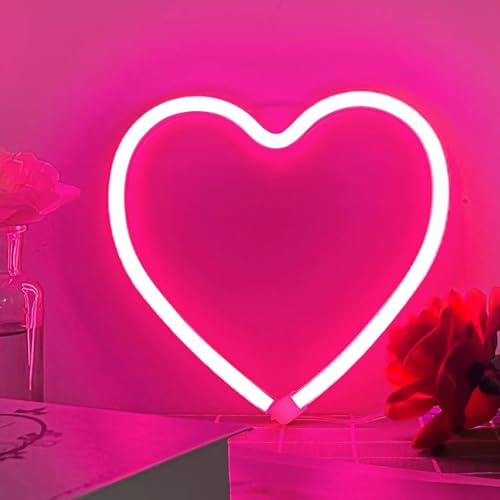 Pink Heart Neon Sign for Bedroom Decoration, Heart Led Light Sign 8.7×8.7 In Battery/USB Powered Romantic Love Hearts Neon Light for Wall Decor Art Kids Girl Room Wedding Party Valentine's Day Prsent - color: S-Heart