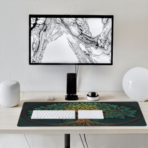 Mystical Green Tree Gaming Mouse Pad, Forest Árbol de la vida Design, XXL Extended Desk Mat, 35.4 x 15.7 inches - color: Tree of Life