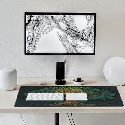 Mystical Green Tree Gaming Mouse Pad, Forest Árbol de la vida Design, XXL Extended Desk Mat, 35.4 x 15.7 inches - color: Tree of Life