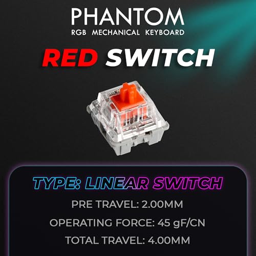 TECWARE Phantom+ 87 Mechanical Gaming Keyboard | RGB LED Backlit | Hot Swappable Wraith Red Switches | 87 Key TKL Layout | Thocky Sound Profile | Detachable USB-C Wired | Black - color: Red Switch