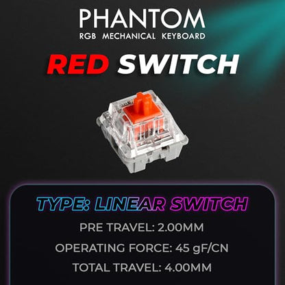 TECWARE Phantom+ 87 Mechanical Gaming Keyboard | RGB LED Backlit | Hot Swappable Wraith Red Switches | 87 Key TKL Layout | Thocky Sound Profile | Detachable USB-C Wired | Black - color: Red Switch