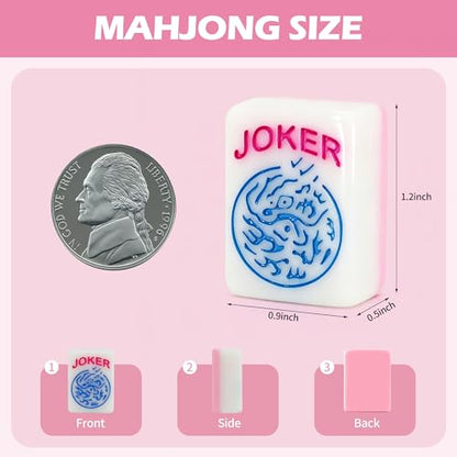 Jolitac American Mahjong Game Set, 166 Premium Tiles, Mahjong Tile Set with Sturdy Carrying Bag, Include Chips & Dice – Portable Travel Complete Mahjong Set for Adults & Beginners - color: Pink