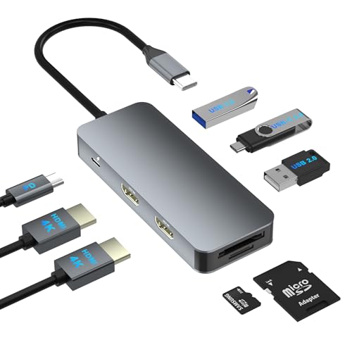 Docking Station Dual Monitor for Dell/HP/Lenovo/Mac Laptop, USB C Laptop Docking Station Dual Monitor, Dual HDMI Adapter for 2 Monitors, 8 in 1 USB C Hub Multiport Adapter with HDMI/USB/PD/SD/TF - style: 8 IN 1 4K@30hz