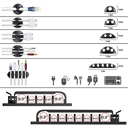 N NOROCME 192 PCS Cable Management Kit 4 Wire Organizer Sleeve | 11 Cable Holder,35Cord Clips 10+2 Roll Cable Organizer Straps,100 Fastening Cable Ties,for Computer TV Under Desk