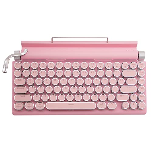 Adventurers Typewriter-Style Retro Mechanical Keyboard LED Backlight 83 Keys Bluetooth 5.0 Blue Axis,Compatible with iOS/Android/Windows/Vista/Linux/Mac Office/Gaming, 12.3x6.6x1.6in (Pink) - color: Pink