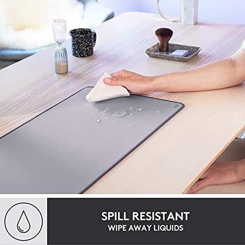 Logitech Desk Mat Studio Series Large Pad 30L x 70W cm - Mid Grey | Multifunctional large pad, extended mouse surface, office desk protector, anti-slip base, spill-resistant - color: Mid-grey