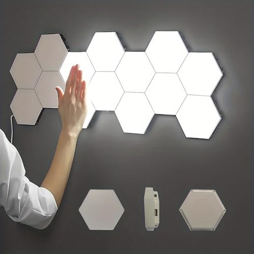 YXQUA Hexagon Wall Light Panels, Touch Control, White, 6 Pack | DIY Modular Assembly, Creative Geometry, for Autism, Sensory Room, Game Room, Living Room, Bedroom, Party, USB Powered - color: White