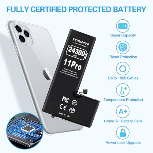 XYIRMCYF 24300mAh Super Capacity Battery Compatible with iPhone 11 Pro, 0 Cycle Li-Polymer Replacement Battery for iPhone 11 Pro, with Professional Repair Tool Kit - color: 11Pro-24300