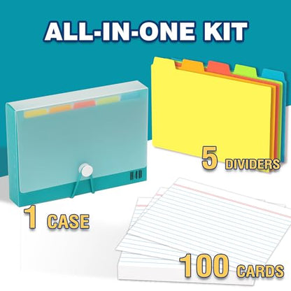 H4D 4x6 Index Card Case with 100 Heavyweight Ruled Index Cards and Dividers, Teal - color: Teal, size: 4"x6"