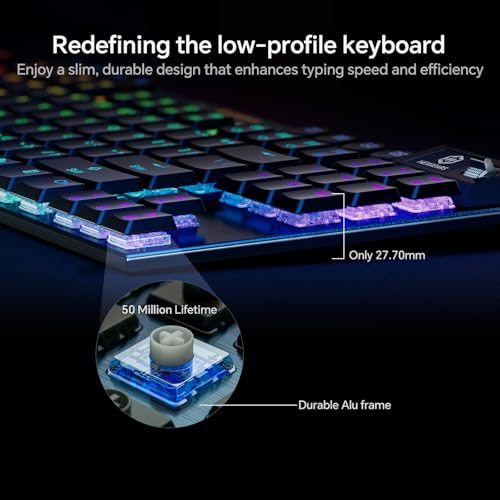 Hexgears Immersion A3 Low-Profile Wireless Mechanical Keyboard, TKL Hot-Swappable Aluminum Gaming Keyboard, BT5.0/2.4GHz/USB-C Clicky Switches, RGB Backlit, TFT Screen & 5800mAh Battery for Pc/Mac - size: A3 - Tkl, style: Clicky