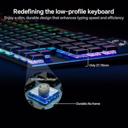 Hexgears Immersion A3 Low-Profile Wireless Mechanical Keyboard, TKL Hot-Swappable Aluminum Gaming Keyboard, BT5.0/2.4GHz/USB-C Clicky Switches, RGB Backlit, TFT Screen & 5800mAh Battery for Pc/Mac - size: A3 - Tkl, style: Clicky