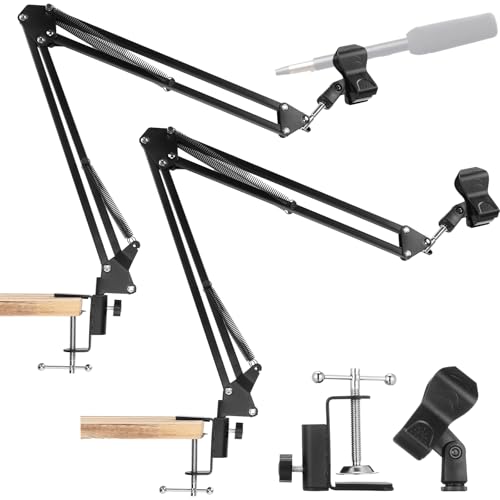 Leinuosen 2 Pcs Boom Mic Arm Desk Microphone Stand with 3/8" Screw Mount Clamp Storable Microphone Stand Adapter Mic Holder for Light Mics Podcast Gaming Recording