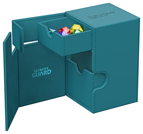 Ultimate Guard Flip'n'Tray 100+, Deck Case for 100 Double-Sleeved TCG Cards + Dice Tray, Petrol, Independent Magnetic Closure & Microfiber Inner Lining - color: Petrol