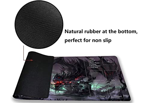 MTG Playmat, Game Play Mat for MTG TCG 24 x 14 inches Trading Card Inked Game Playmats with Storage Bag Smooth Rubber Surface Battle - color: Zombie Dragon With Zones3