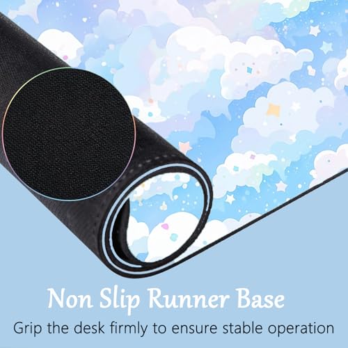 Blue Cloud Mouse Pad and Keyboard Wrist Rest 4PCS Extended Large Stars Desk Mat Pad Set Memory Foam Non-Slip Ergonomic Cute Gaming Mouse Pad Wrist Support for Computer Laptop Home Office - color: 4pcs Blue Cloud