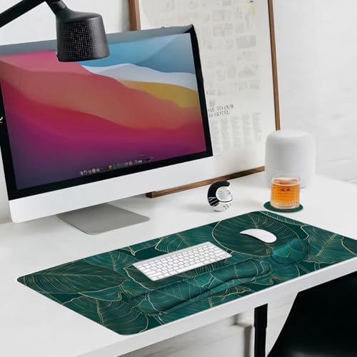 Ergonomic Large Mouse Pad and Keyboard Wrist Rest, Desk Pad for Keyboard and Mouse, 4-in-1 Large Gaming Mouse Pad with Wrist Support for Home Office Study Game-Green Leaves - color: Green Leaves