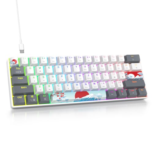 Portable 60% Mechanical Gaming Keyboard White/Grey, RGB Backlit Wired Key Board with Red Switch, Compact 61 Keys Mini Office Keyboards with for Windows Laptop PC (61 White/Red Switch) - color: 61 White/Red Switch