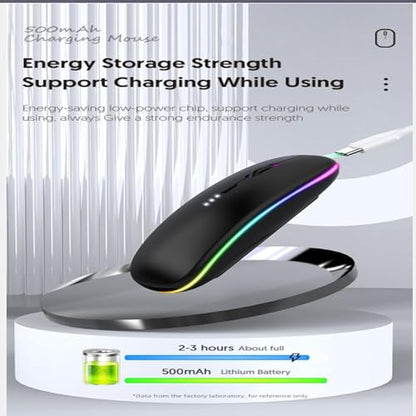 Guiheng Wireless Bluetooth Mouse,LED Dual Mode Rechargeable Silent Slim Laptop Mouse,Portable(BT5.2+USB Receiver) Dual Mode Computer Mice,for Laptop,Desktop Computer,ipad Tablet,Phone,TV (Black) - color: black