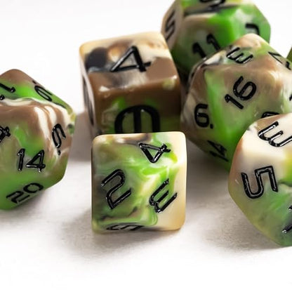 7PCS DND Dice Set Green Polyhedral Dice Set for D&D Tabletop Games | Leather Storage Bag, DM Gift, for Dungeons and Dragons Role Playing Games - color: Camo-green