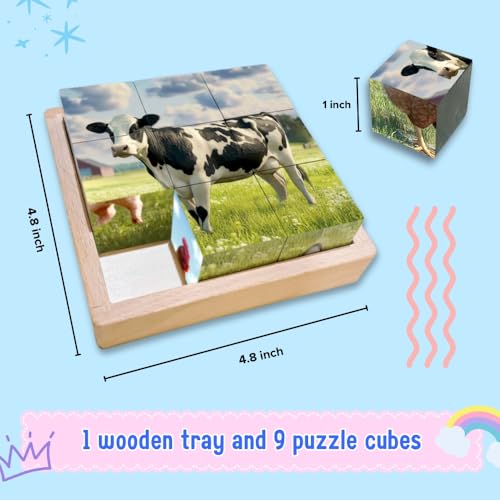 6-in-1 Wooden Animal Puzzle – Montessori Cube Toy for Kids – Realistic Farm Animals Educational Wood Blocks for Toddlers Ages 3–6 - style: Farm Animals