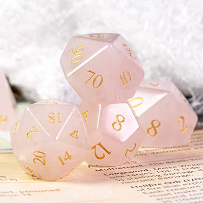 UDIXI Stone Dice Set D&D Rose Quartz Gemstone DND Dice for Tabletop Games | Natural Stone, Premium Gift Box, DM Gift, for Dungeons and Dragons Role Playing Games - color: Rose Quartz